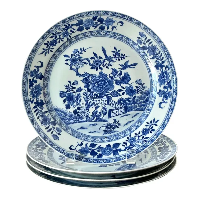 Vintage Asian Blue Flow Glazed Ceramic Plates - Set of 4 — additional photo 6