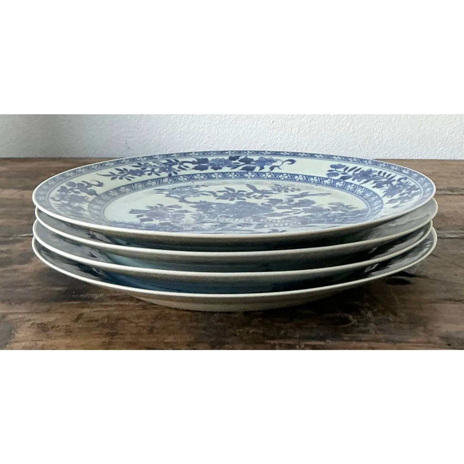 Vintage Asian Blue Flow Glazed Ceramic Plates - Set of 4 — additional photo 7