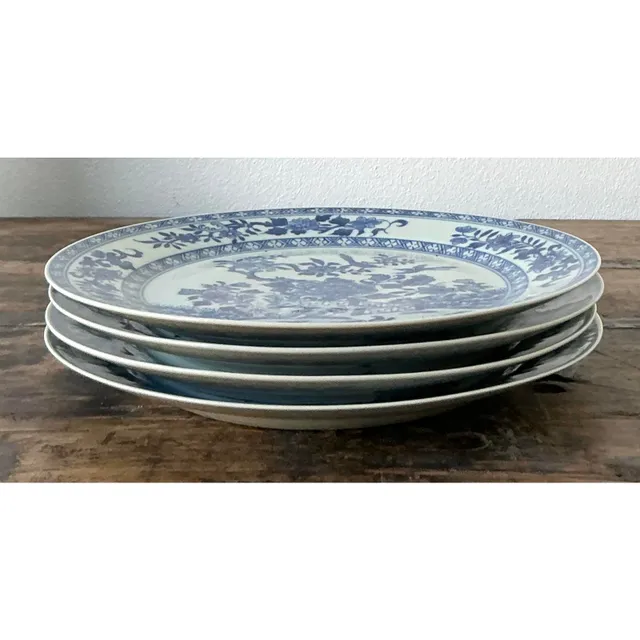 Vintage Asian Blue Flow Glazed Ceramic Plates - Set of 4 — additional photo 7