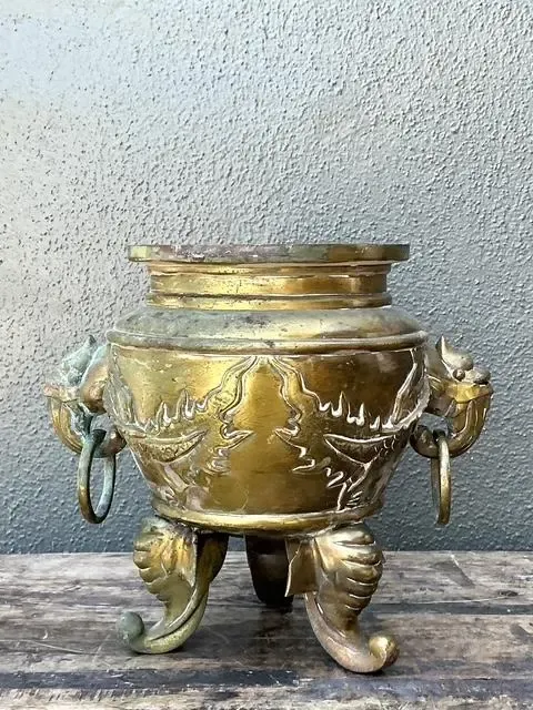 Vintage Asian Brass Dragon Cache Pot — additional photo 2