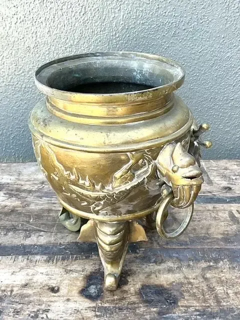 Vintage Asian Brass Dragon Cache Pot — additional photo 3