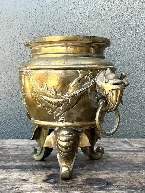 Vintage Asian Brass Dragon Cache Pot — additional photo 4