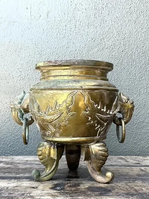 Vintage Asian Brass Dragon Cache Pot — additional photo 5