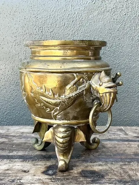 Vintage Asian Brass Dragon Cache Pot — additional photo 8