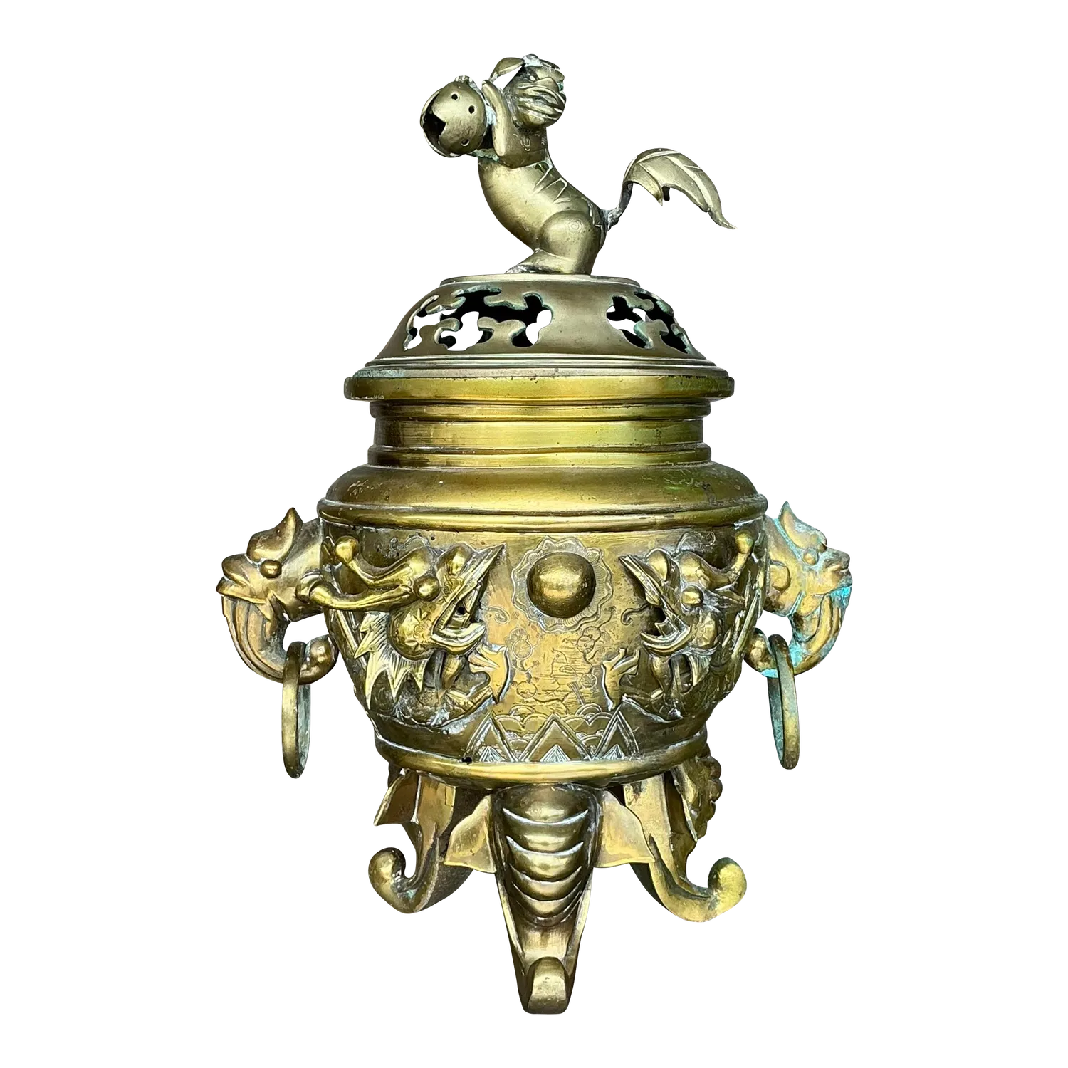 Vintage Asian Brass Dragon Incense Burner