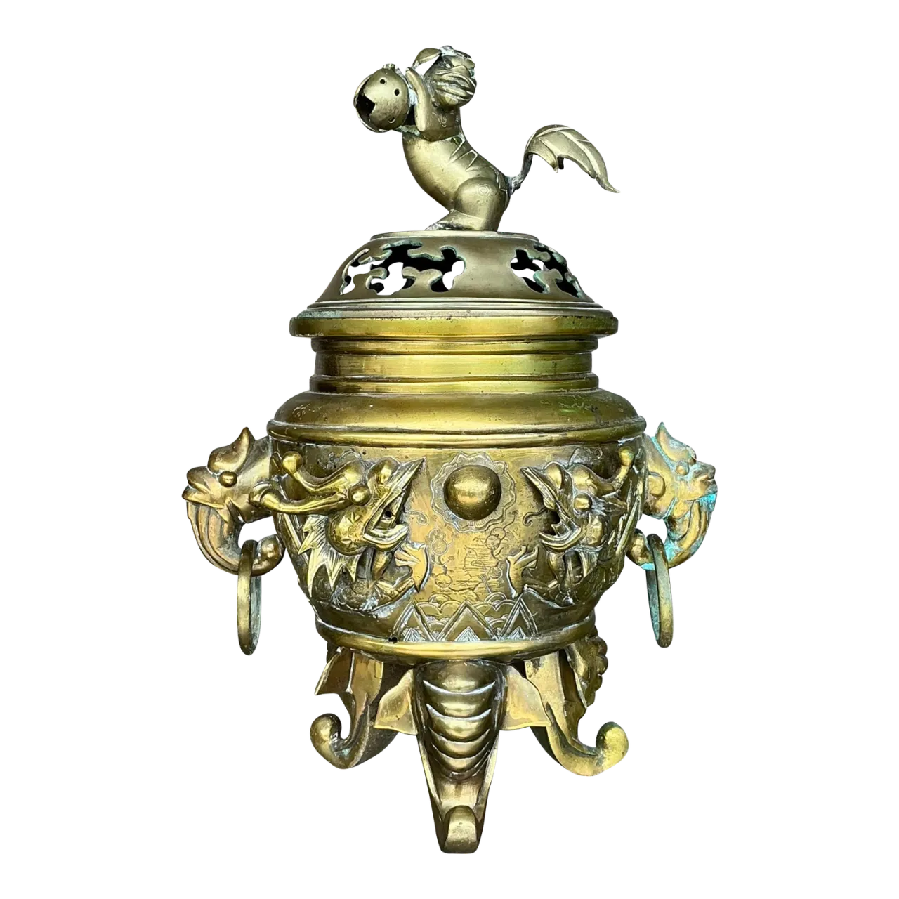 Vintage Asian Brass Dragon Incense Burner