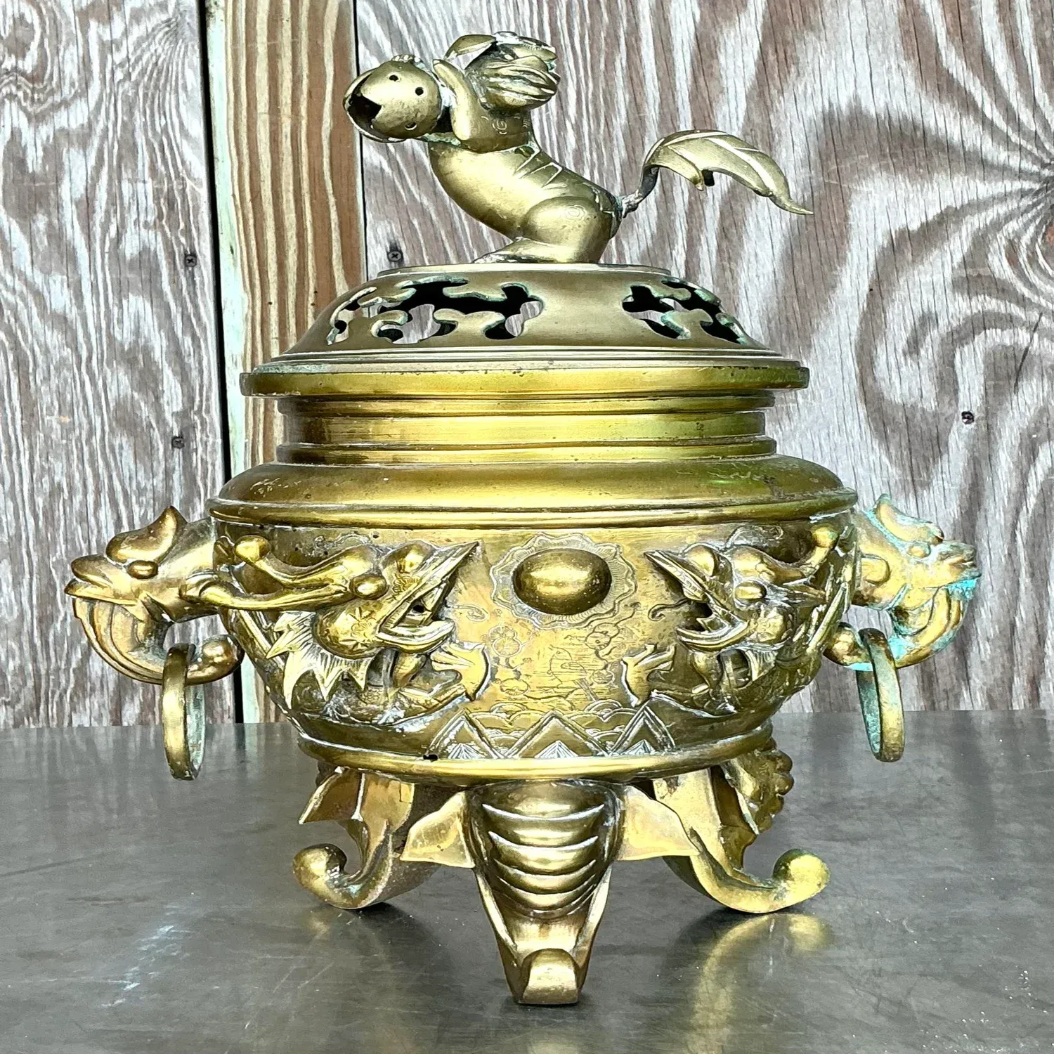 Vintage Asian Brass Dragon Incense Burner — additional photo 1