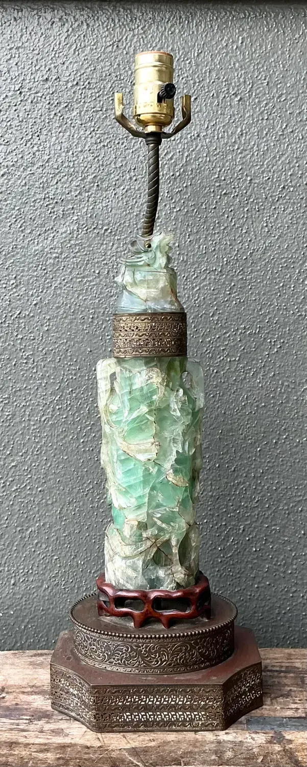 Vintage Asian Carved Jadite Lamp — additional photo 2