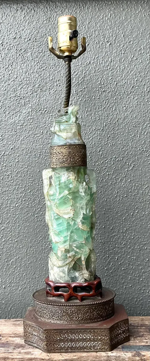 Vintage Asian Carved Jadite Lamp — additional photo 3