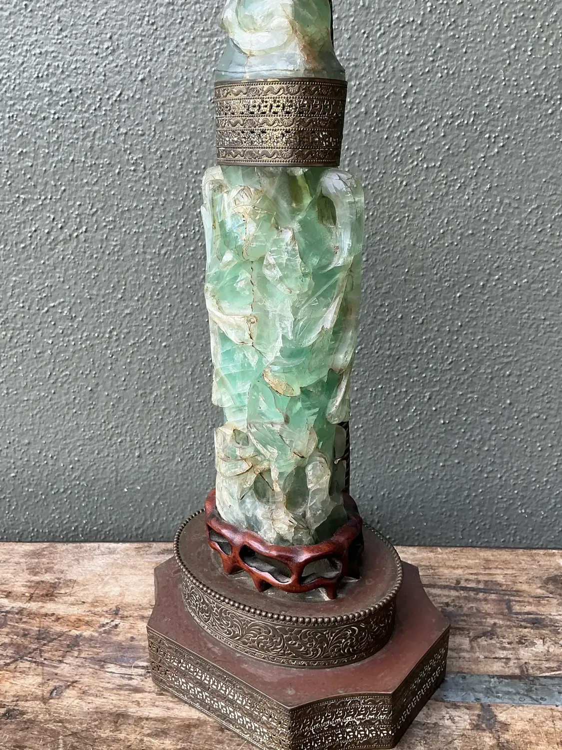 Vintage Asian Carved Jadite Lamp — additional photo 4