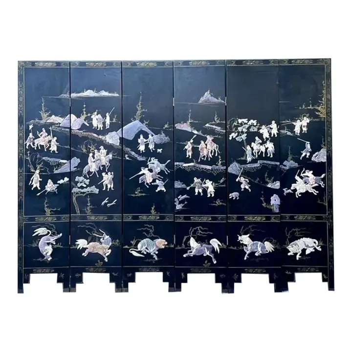 Vintage Asian Carved Soapstone Figurative 6 Panel Screen — additional photo 1