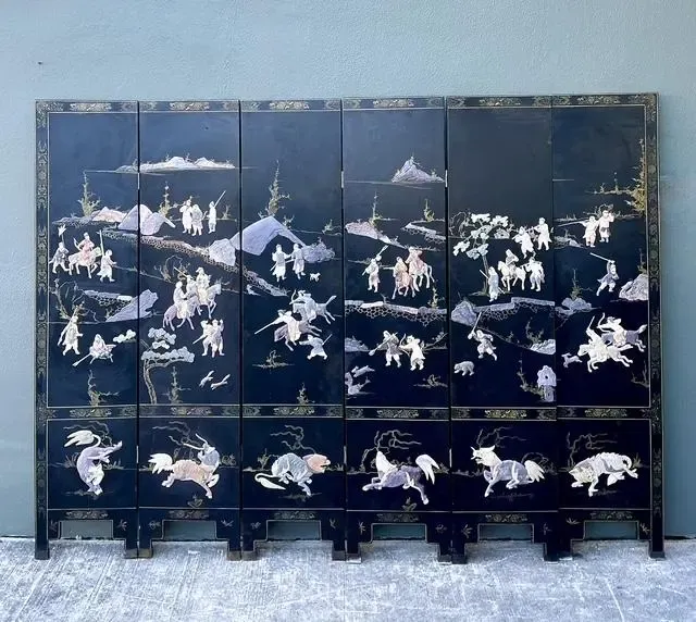 Vintage Asian Carved Soapstone Figurative 6 Panel Screen — additional photo 3