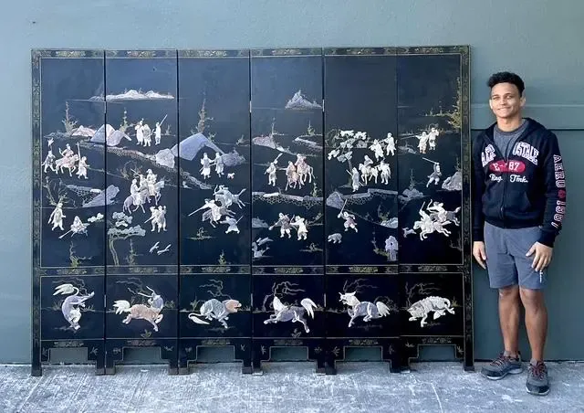 Vintage Asian Carved Soapstone Figurative 6 Panel Screen — additional photo 4