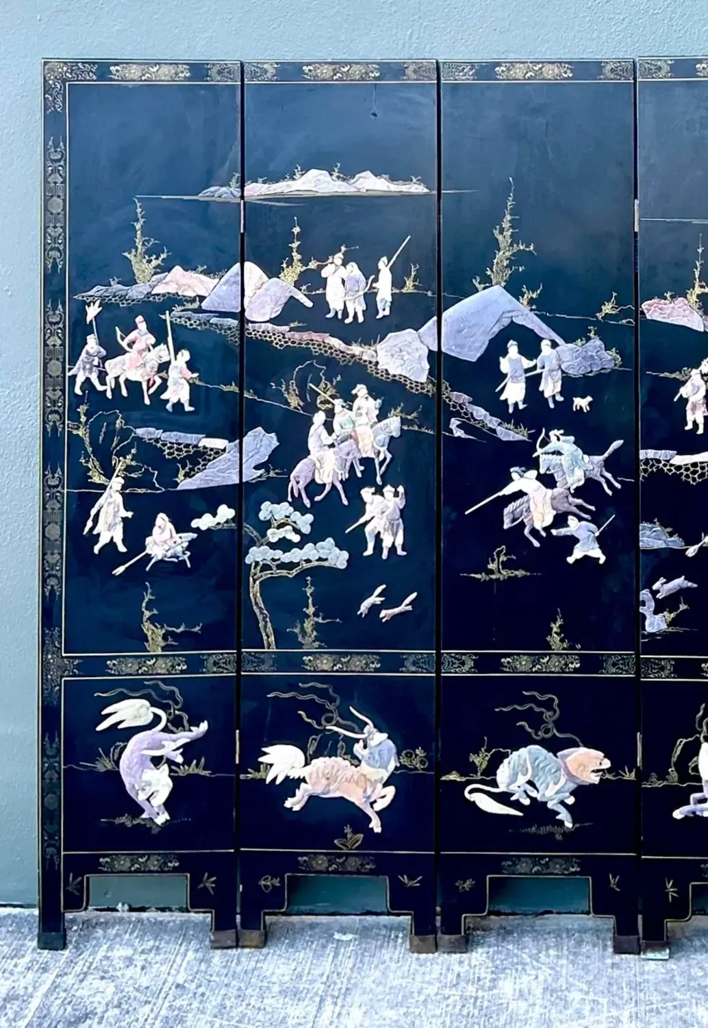 Vintage Asian Carved Soapstone Figurative 6 Panel Screen — additional photo 5