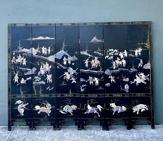Vintage Asian Carved Soapstone Figurative 6 Panel Screen — additional photo 6