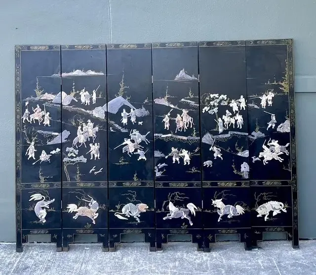 Vintage Asian Carved Soapstone Figurative 6 Panel Screen — additional photo 7