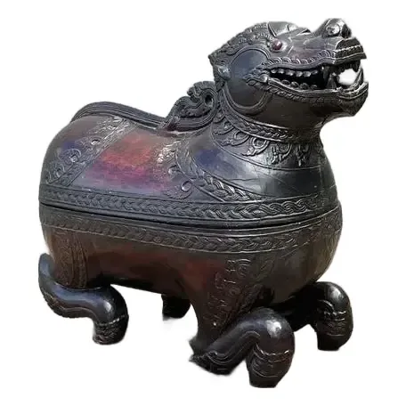 Vintage Asian Carved Wood Lion Box — additional photo 1