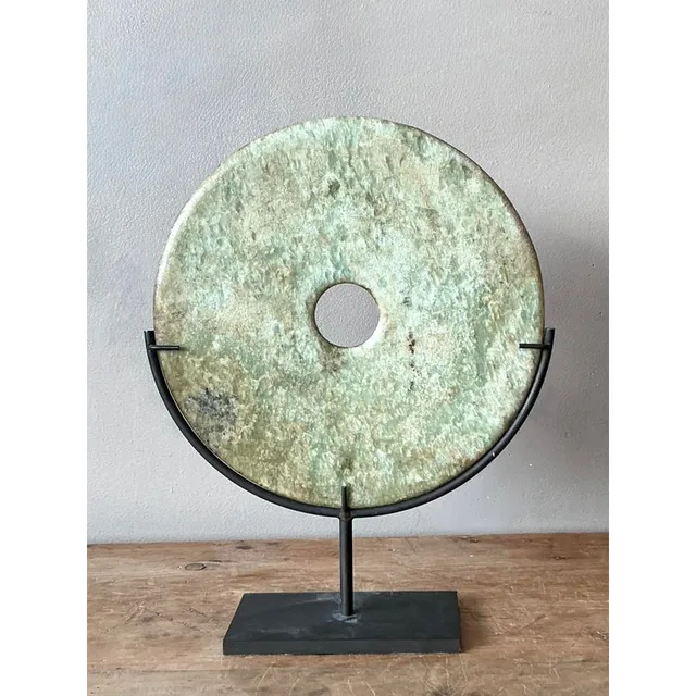 Vintage Asian Celadon Hued Stone Disk — additional photo 1