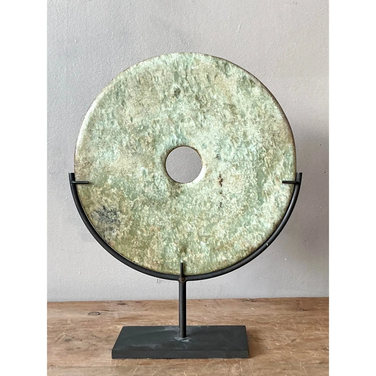 Vintage Asian Celadon Hued Stone Disk — additional photo 3