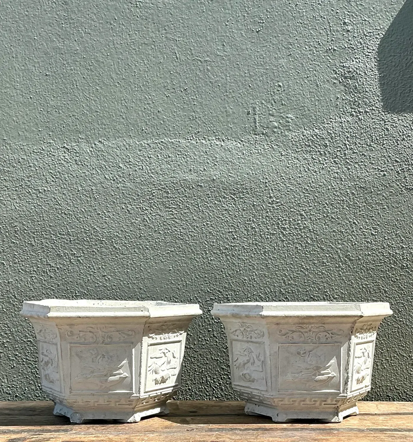 Vintage Asian Chinoiserie Cast Concrete Planters - A Pair — additional photo 1