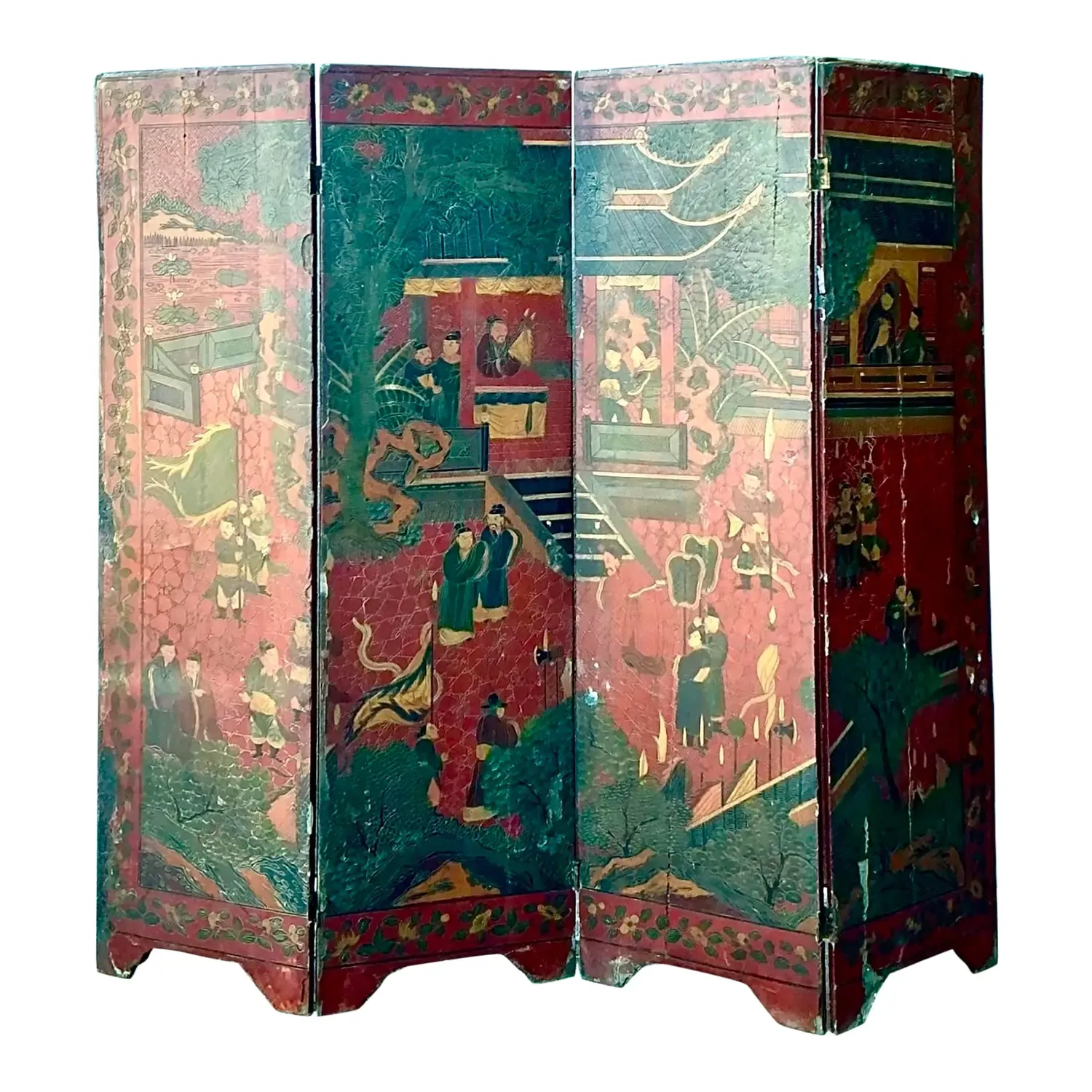 Vintage Asian Chinoiserie Four Panel Screen — additional photo 1