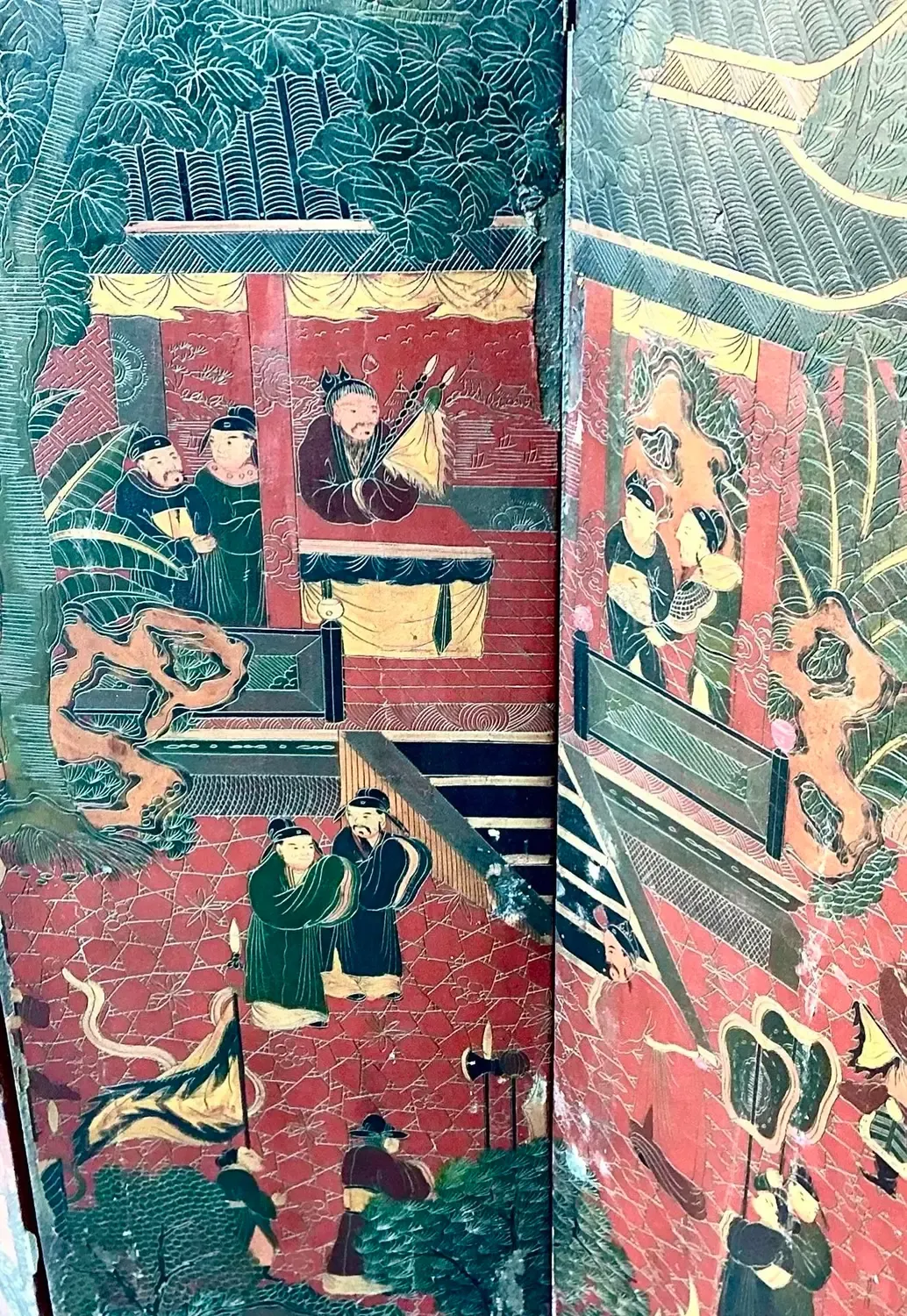 Vintage Asian Chinoiserie Four Panel Screen — additional photo 5