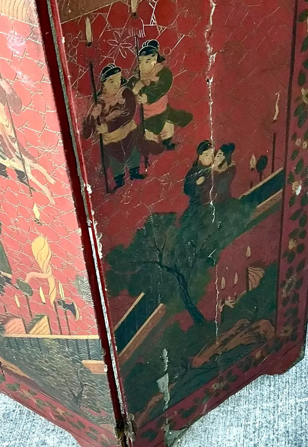 Vintage Asian Chinoiserie Four Panel Screen — additional photo 6