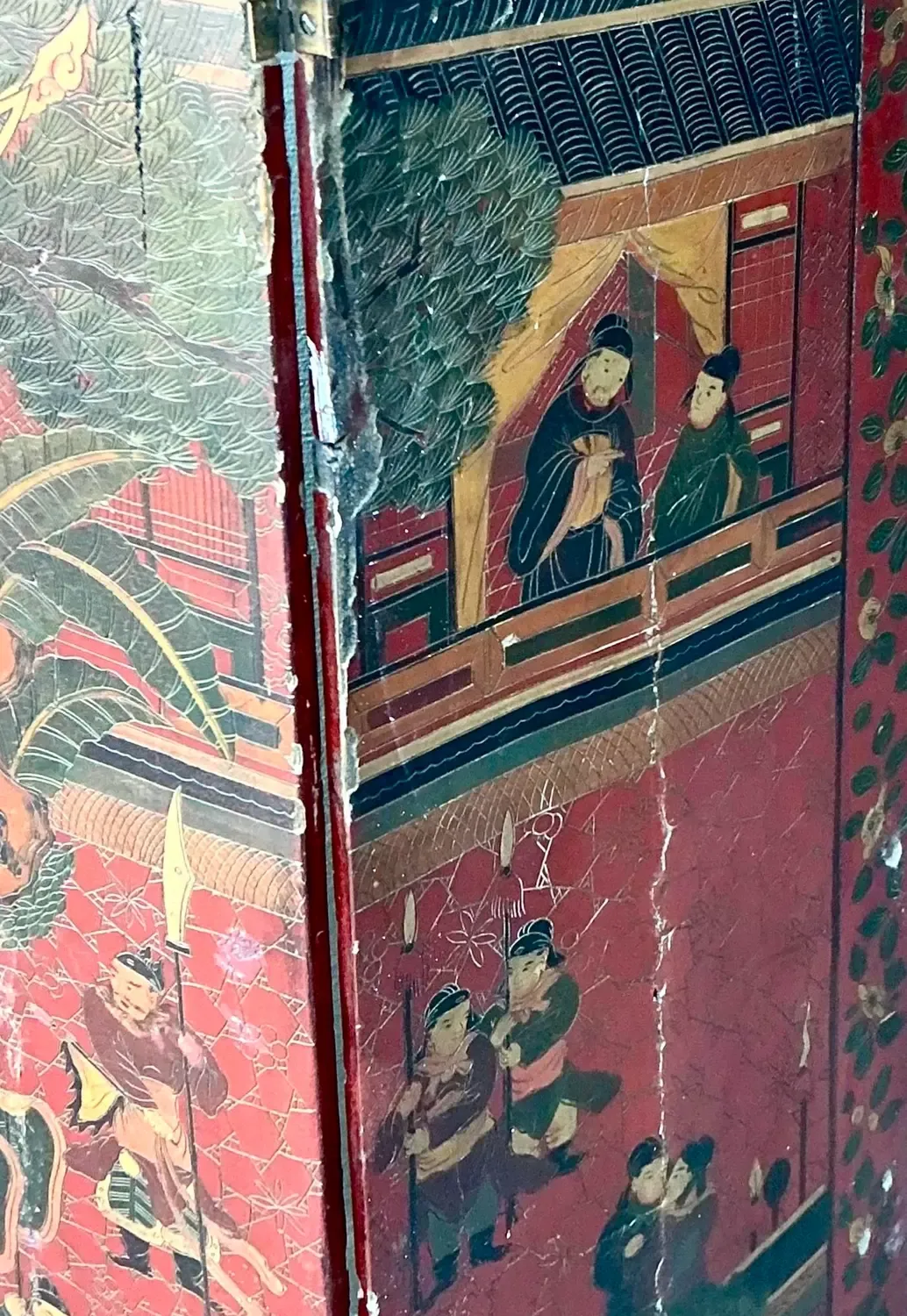 Vintage Asian Chinoiserie Four Panel Screen — additional photo 7