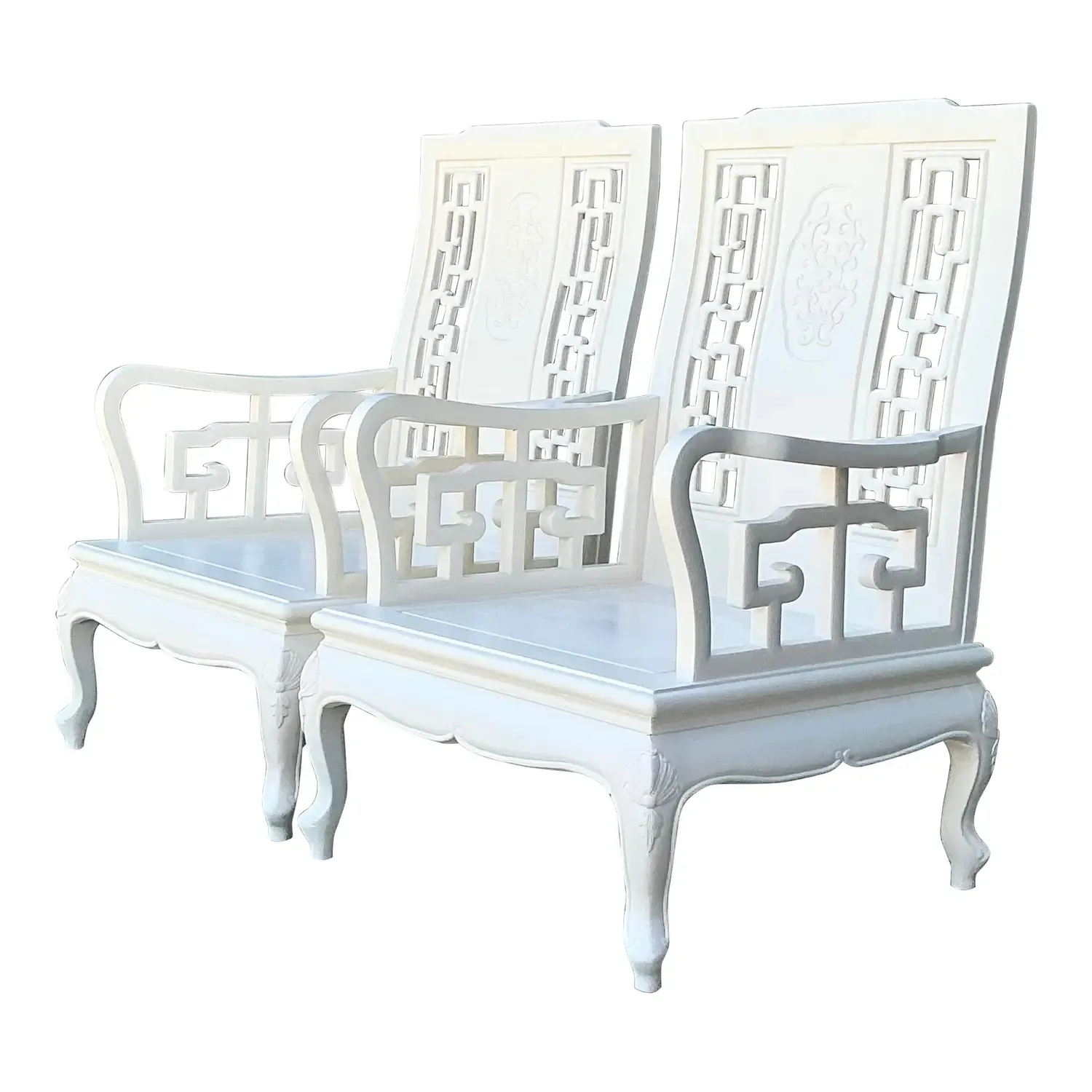 Vintage Asian Chinoiserie Lacquered Lounge Chairs - A Pair