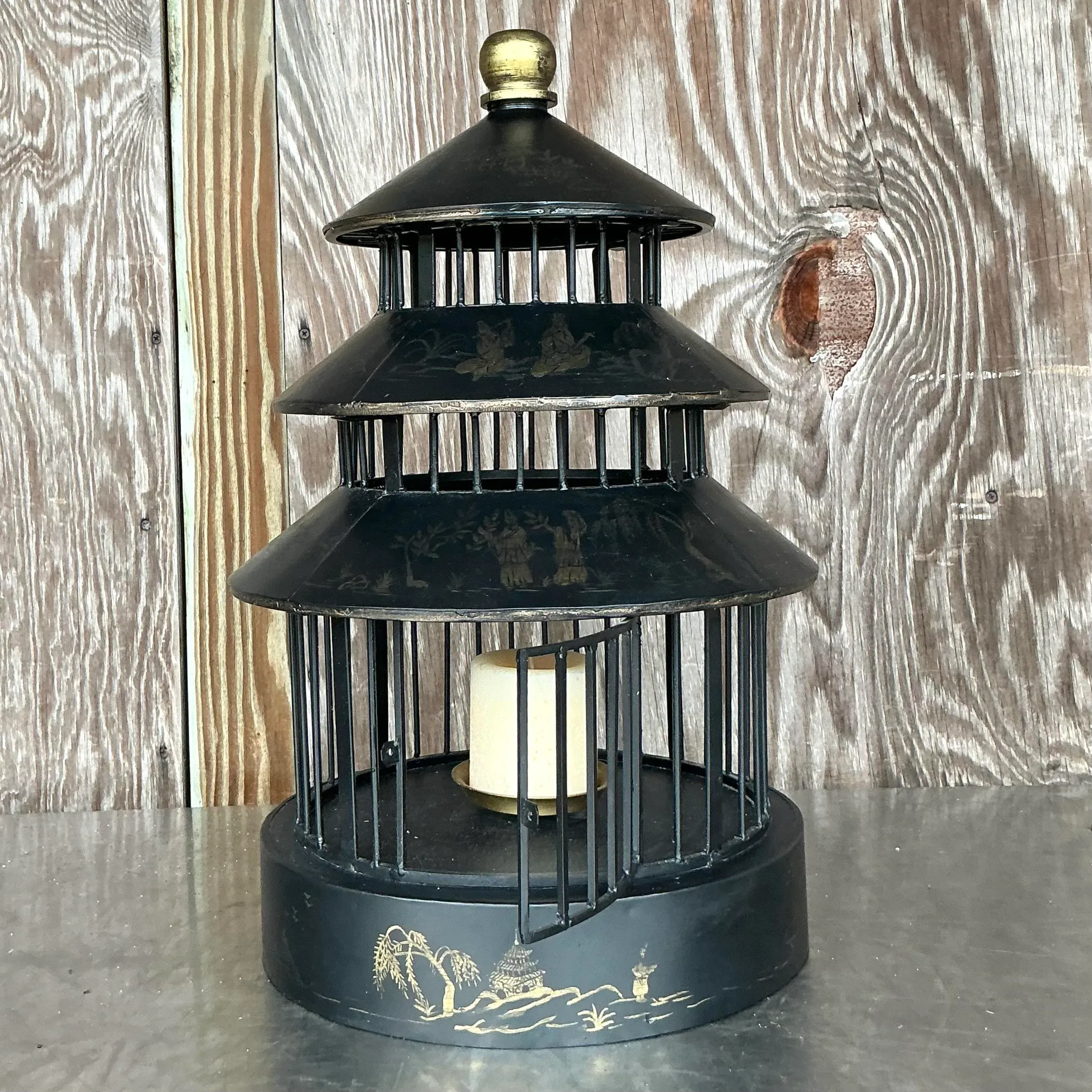 Vintage Asian Chinoiserie Pagoda Bird Cage Lantern