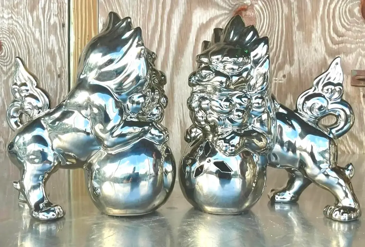 Vintage Asian Chromed Glazed Ceramic Foo Dogs - a Pair — additional photo 2