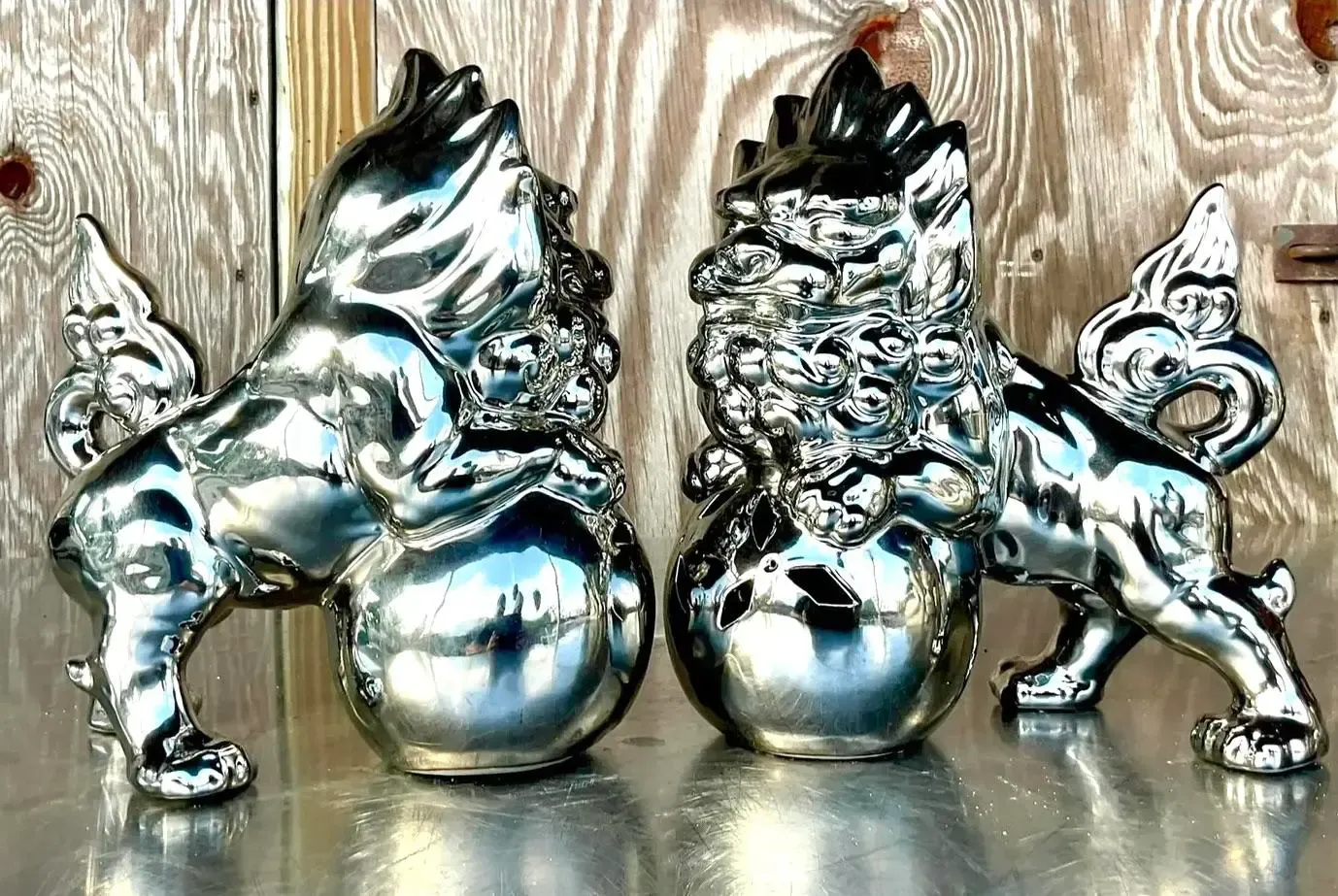 Vintage Asian Chromed Glazed Ceramic Foo Dogs - a Pair — additional photo 4