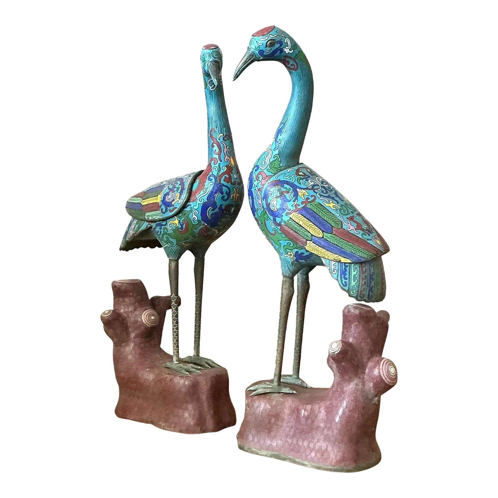 Vintage Asian Cloisonné Enameled Cranes - Set of 2 — additional photo 1