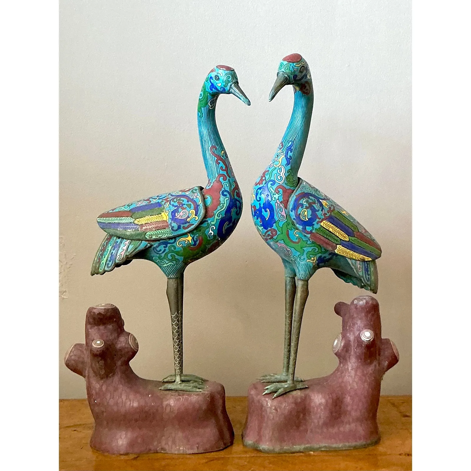 Vintage Asian Cloisonné Enameled Cranes - Set of 2 — additional photo 3