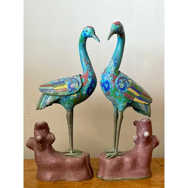Vintage Asian Cloisonné Enameled Cranes - Set of 2 — additional photo 3