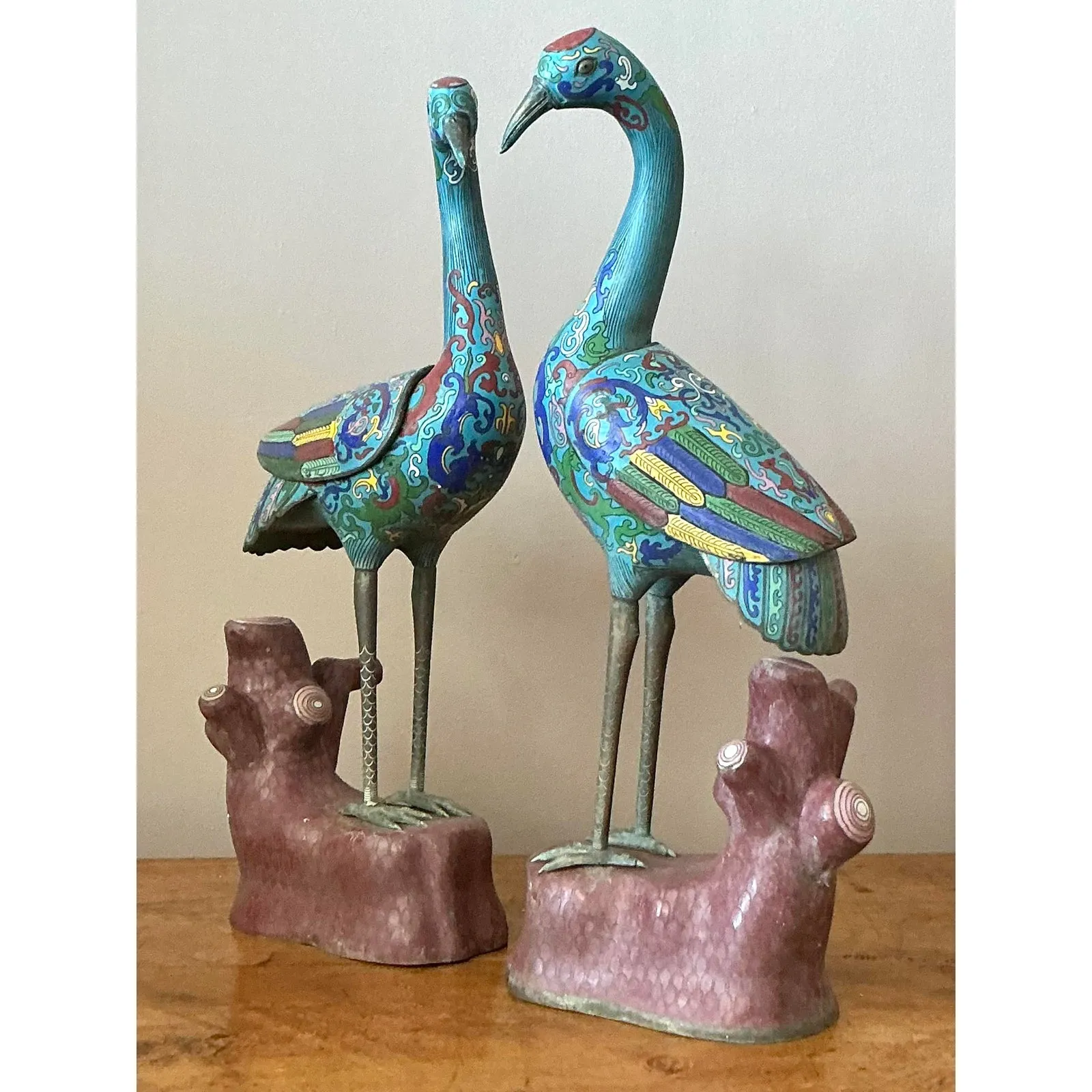 Vintage Asian Cloisonné Enameled Cranes - Set of 2 — additional photo 4