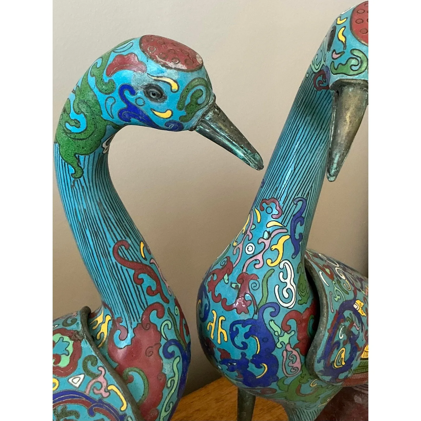 Vintage Asian Cloisonné Enameled Cranes - Set of 2 — additional photo 5