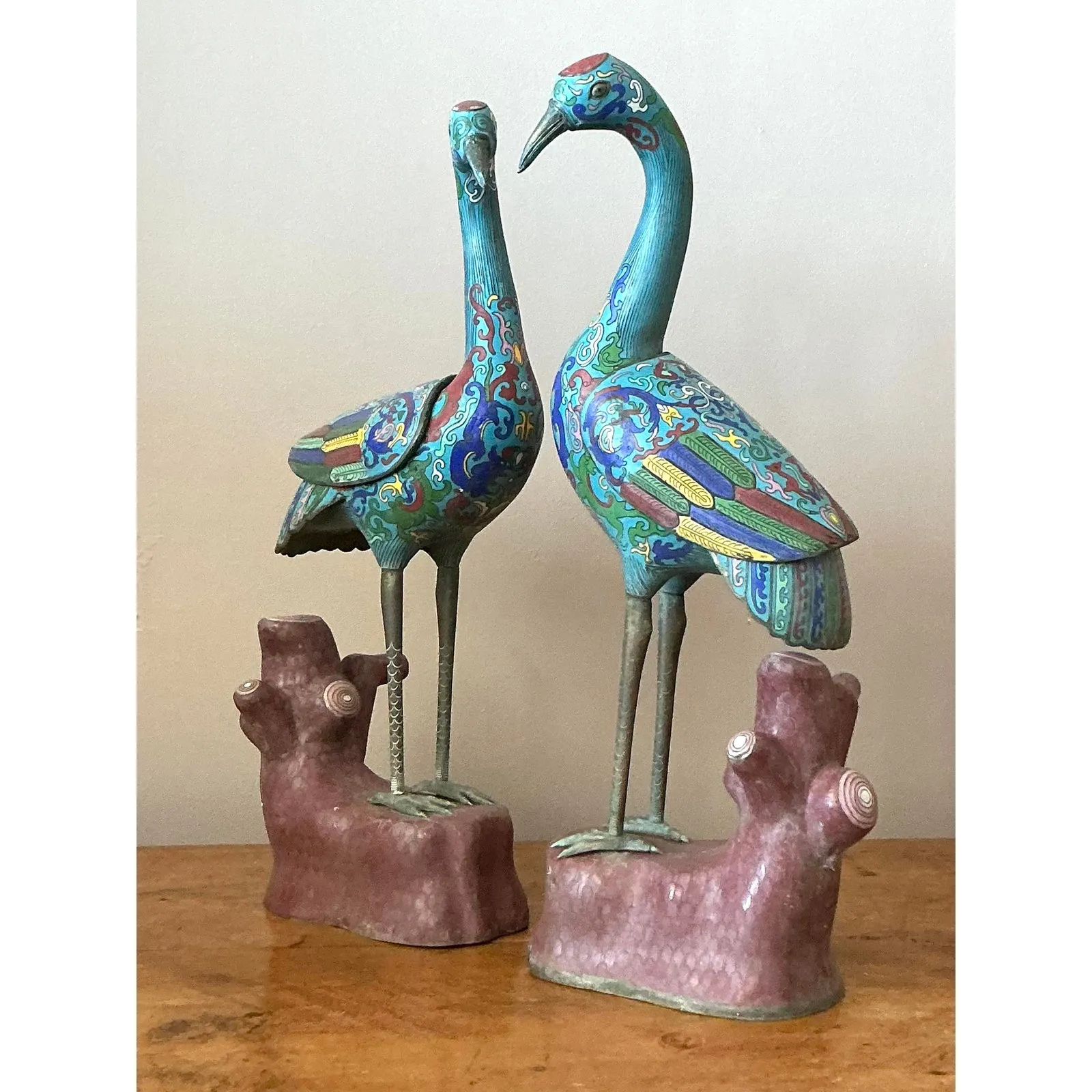 Vintage Asian Cloisonné Enameled Cranes - Set of 2 — additional photo 6