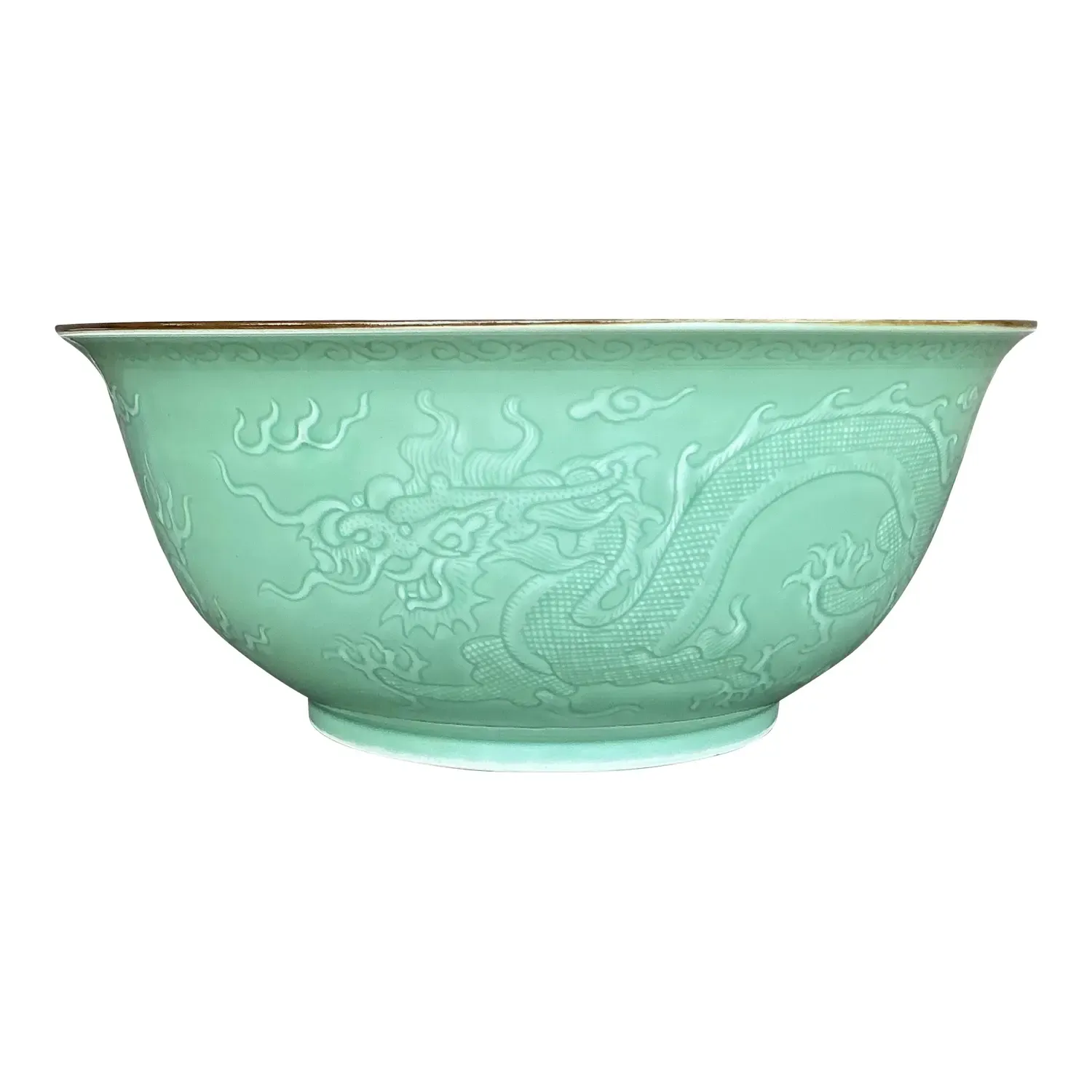 Vintage Asian Dragon Relief Celadon Bowl — additional photo 1