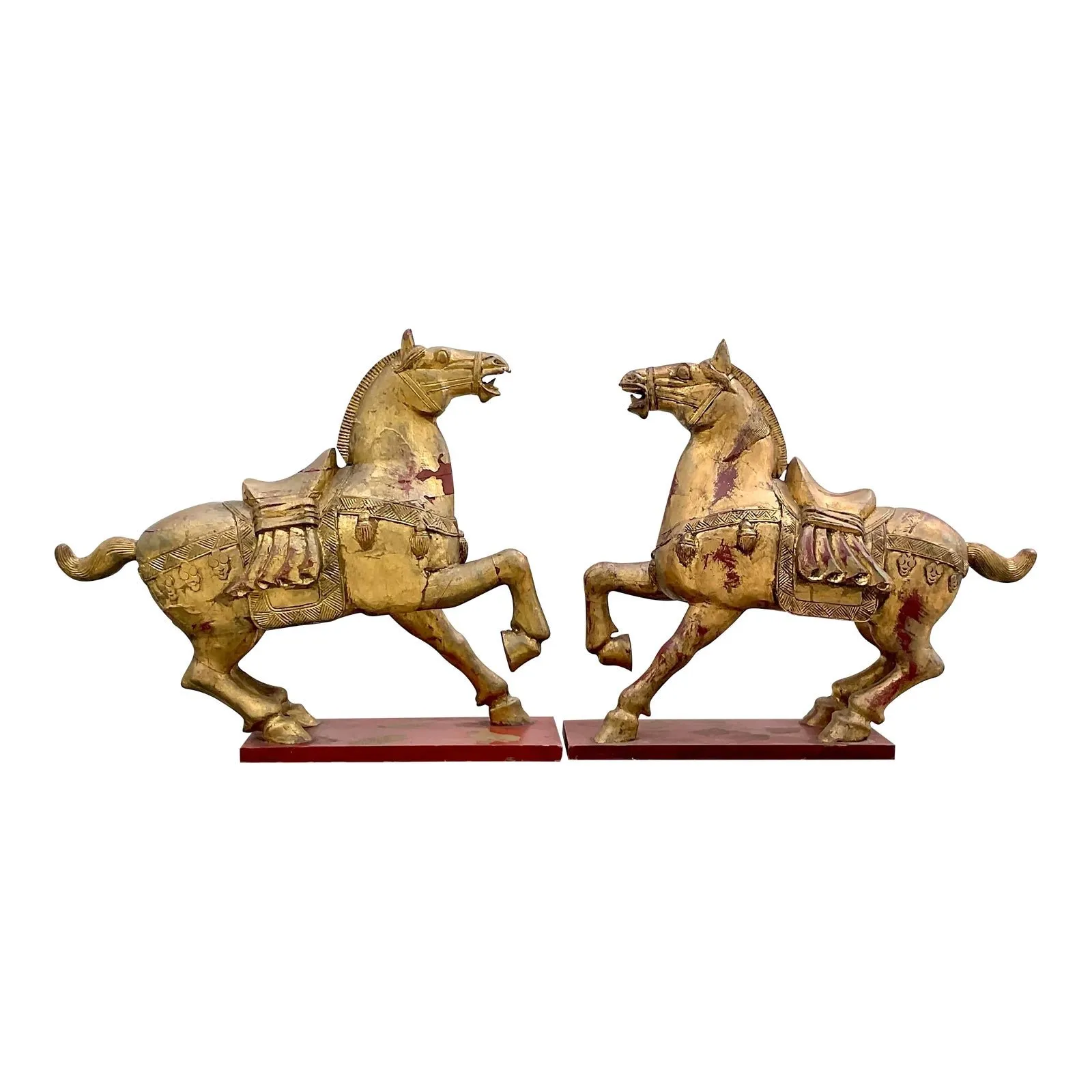 Vintage Asian Gilt Carved Wooden Emperor Horses - a Pair — additional photo 1