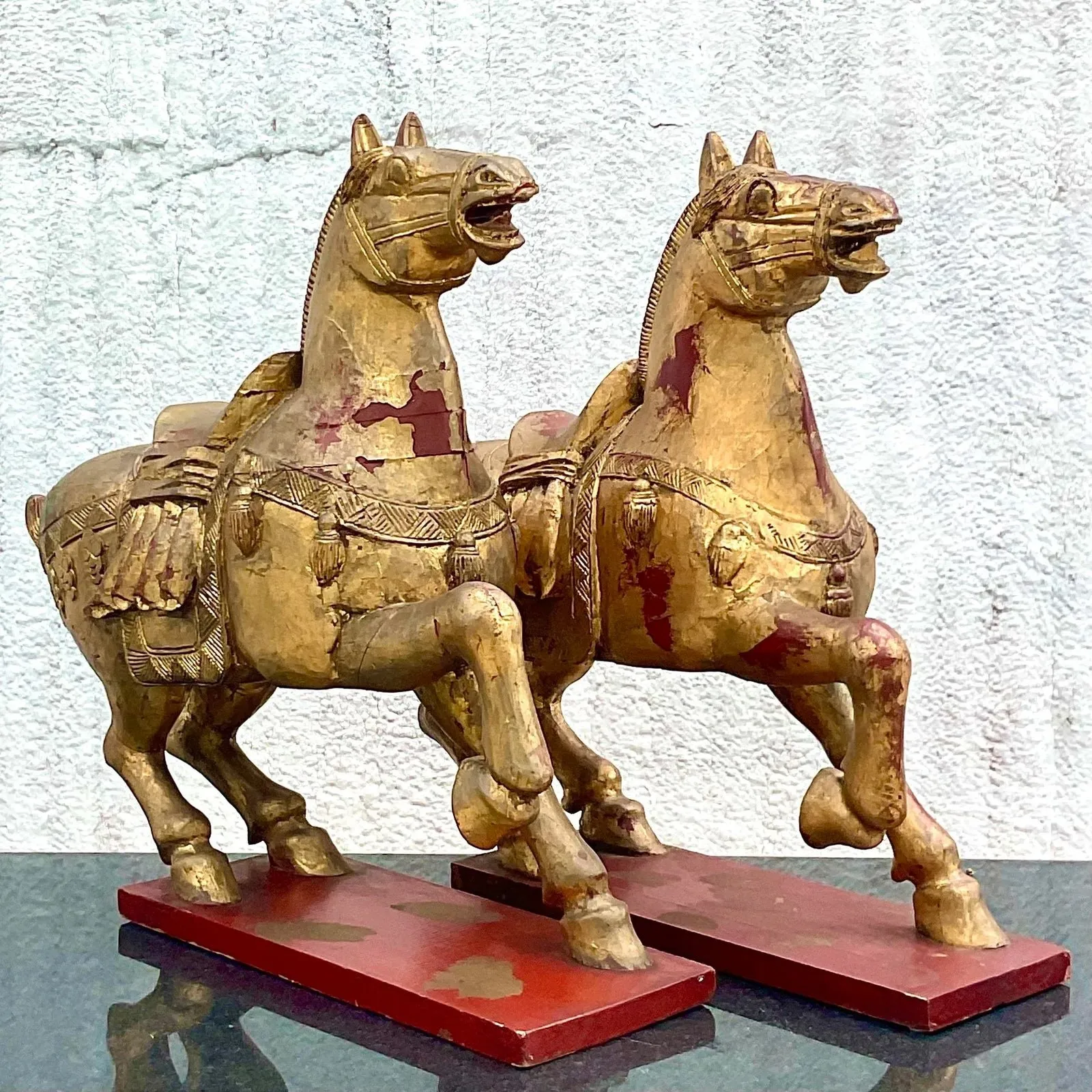 Vintage Asian Gilt Carved Wooden Emperor Horses - a Pair — additional photo 2