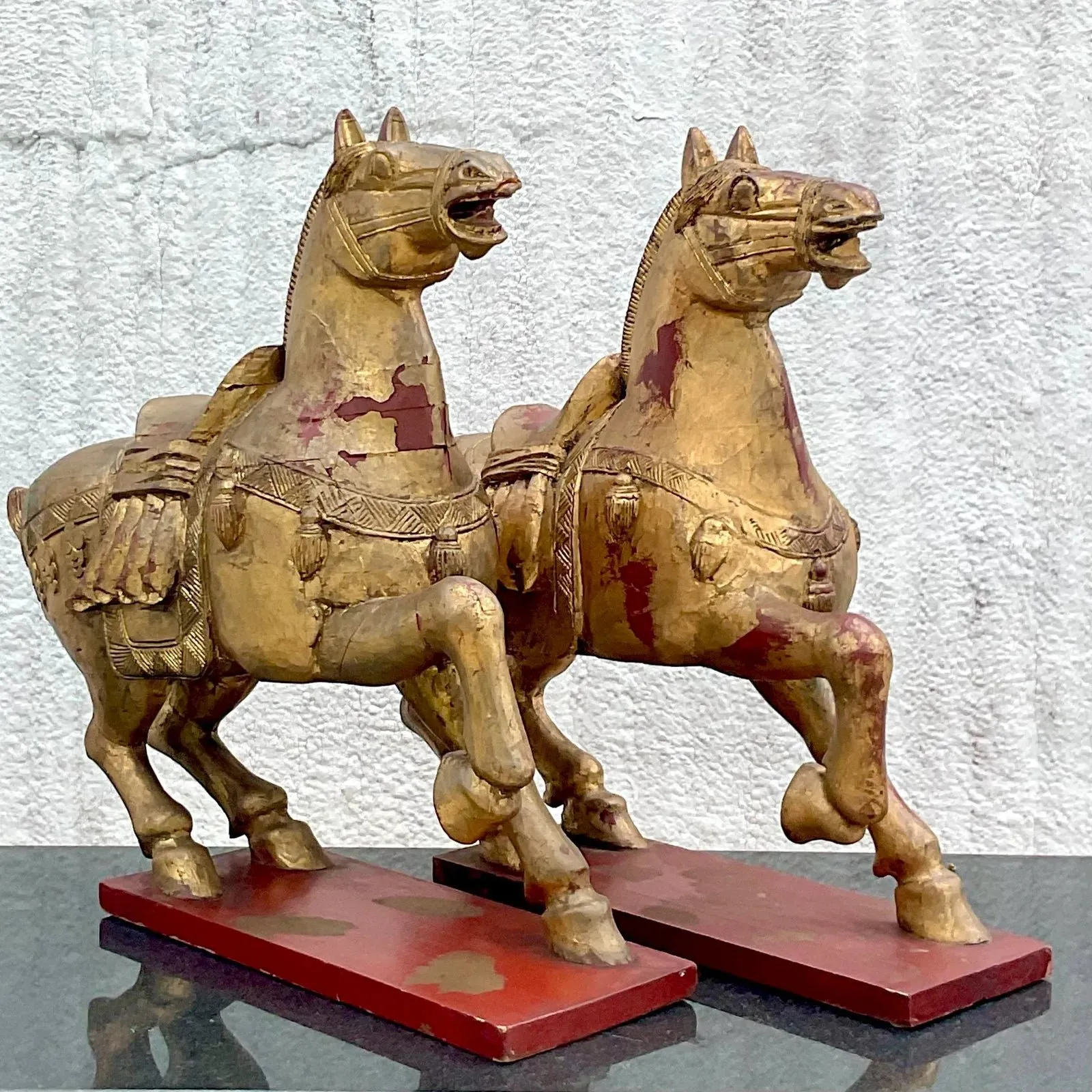 Vintage Asian Gilt Carved Wooden Emperor Horses - a Pair — additional photo 3