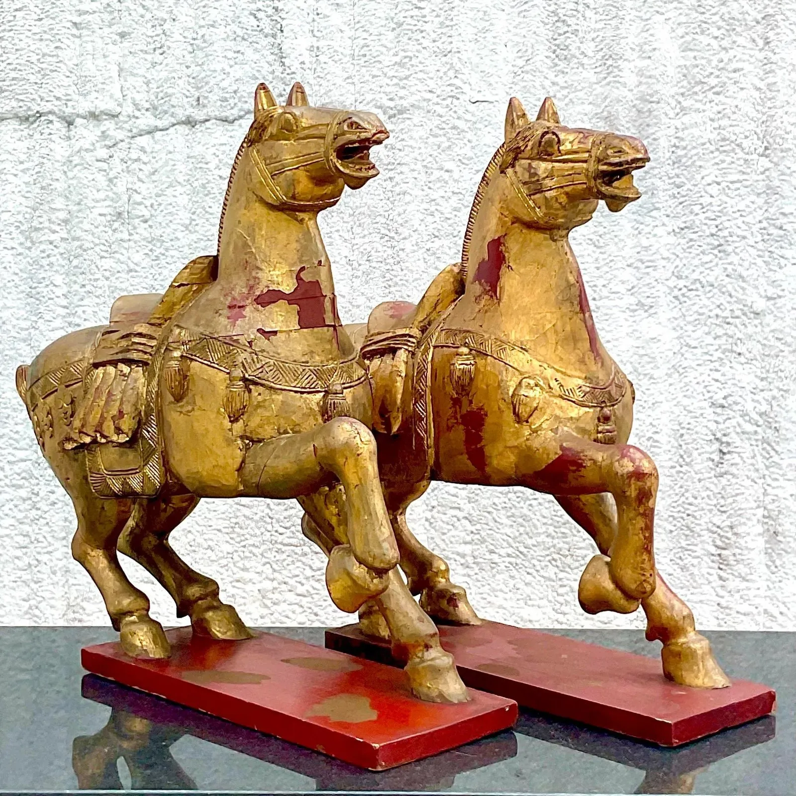 Vintage Asian Gilt Carved Wooden Emperor Horses - a Pair — additional photo 4