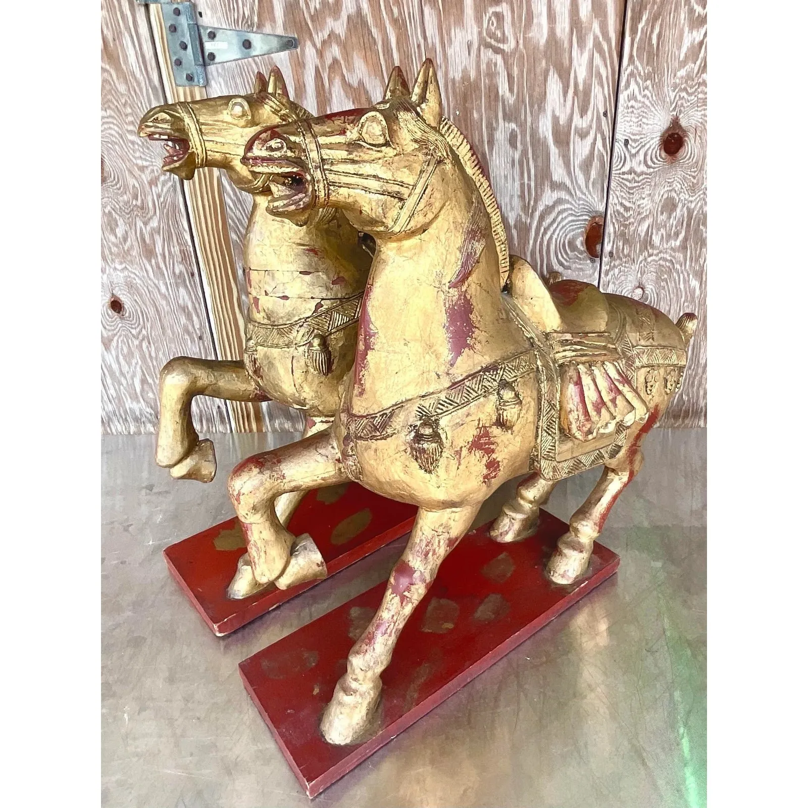Vintage Asian Gilt Carved Wooden Emperor Horses - a Pair — additional photo 5