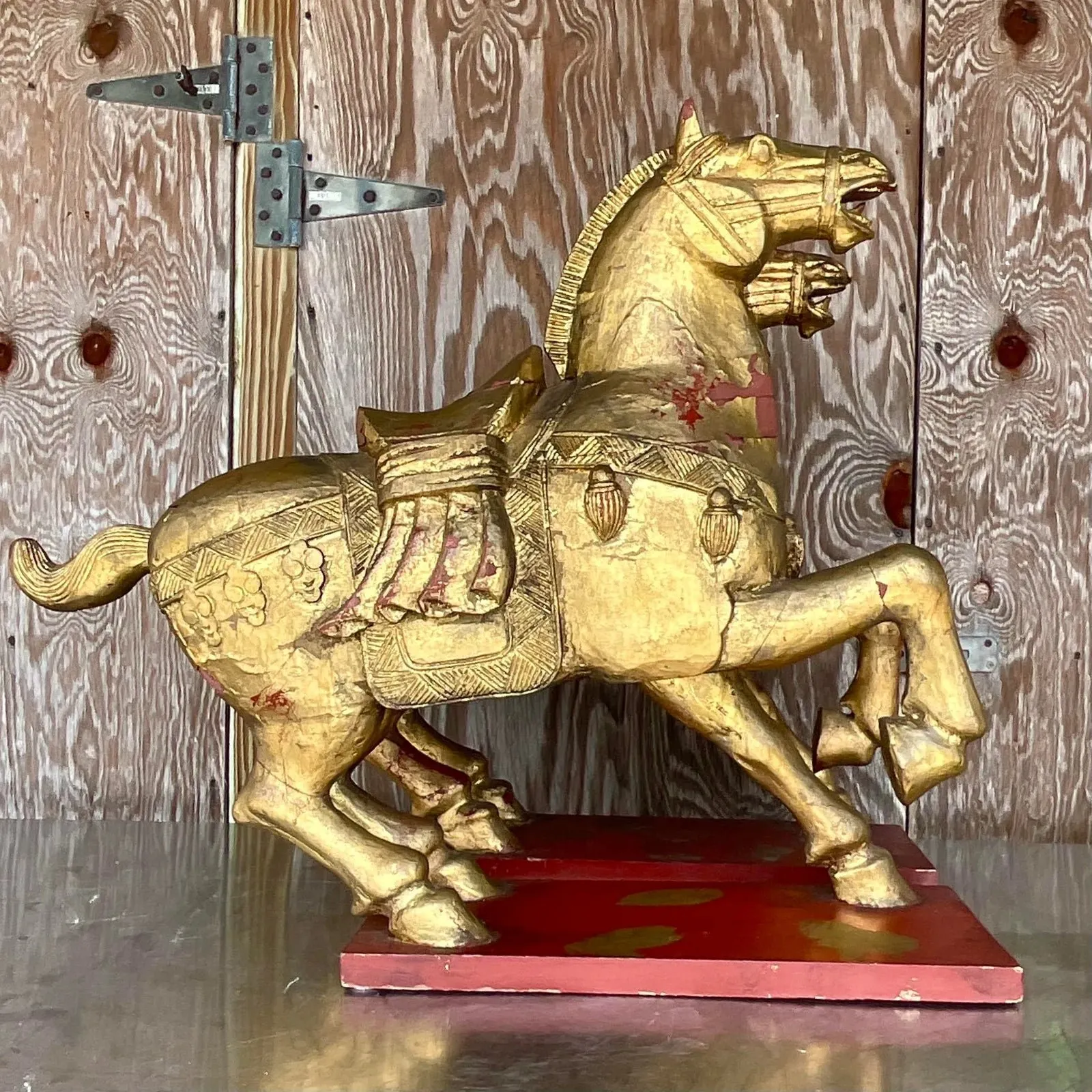 Vintage Asian Gilt Carved Wooden Emperor Horses - a Pair — additional photo 6