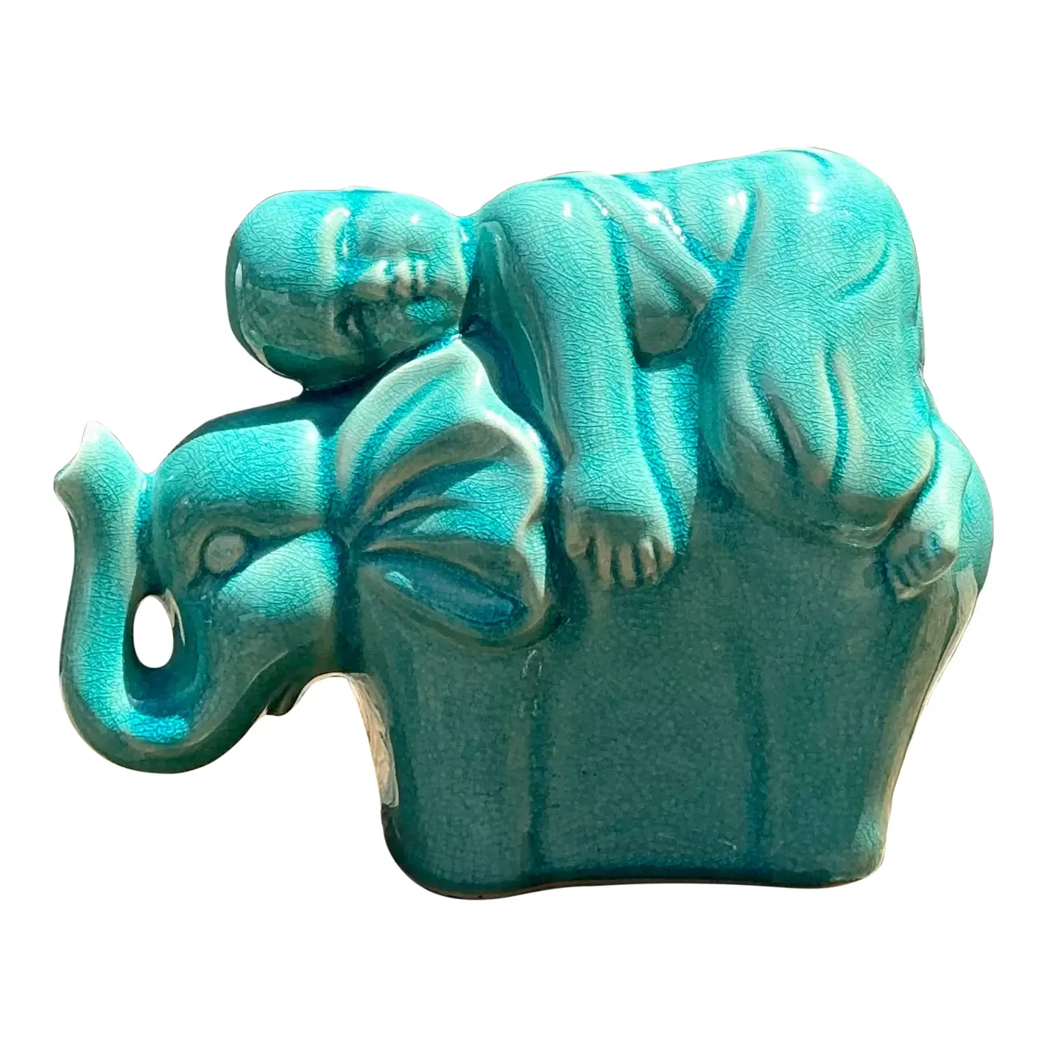 Vintage Asian Glazed Ceramic Elephant and Boy — additional photo 1