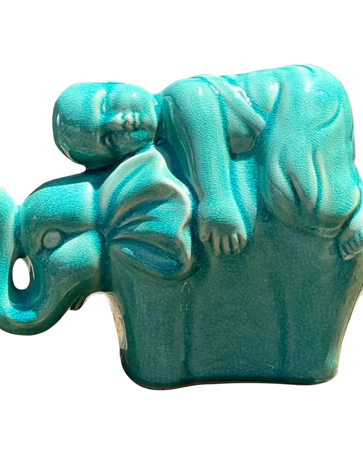 Vintage Asian Glazed Ceramic Elephant and Boy — additional photo 1