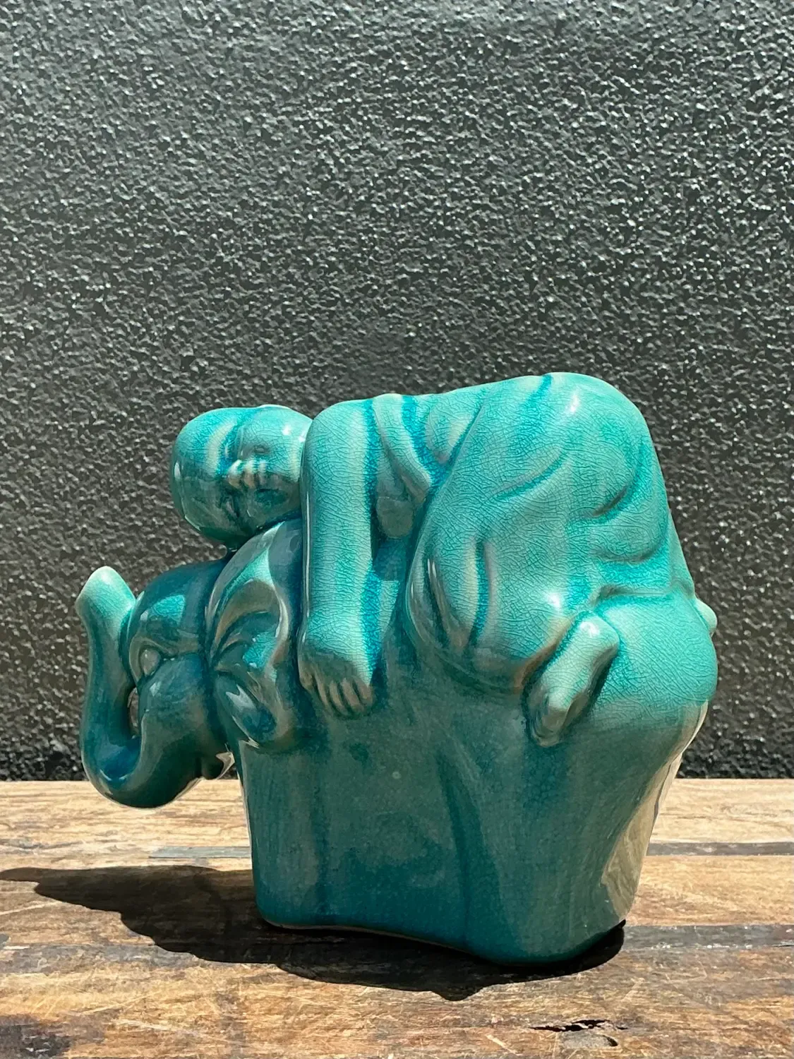 Vintage Asian Glazed Ceramic Elephant and Boy — additional photo 2