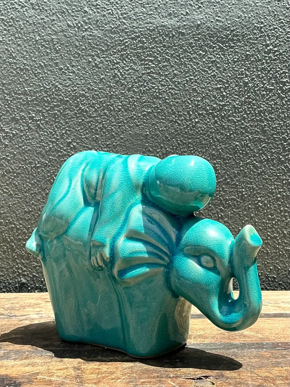 Vintage Asian Glazed Ceramic Elephant and Boy — additional photo 3
