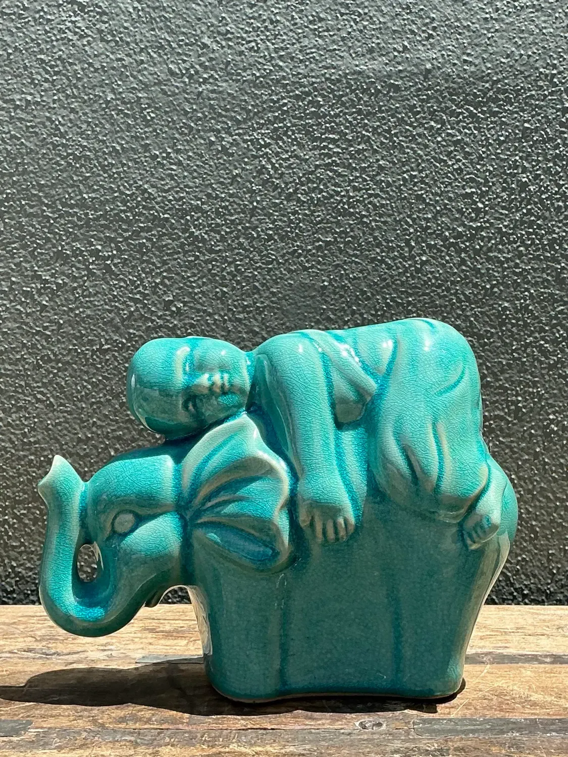Vintage Asian Glazed Ceramic Elephant and Boy — additional photo 4